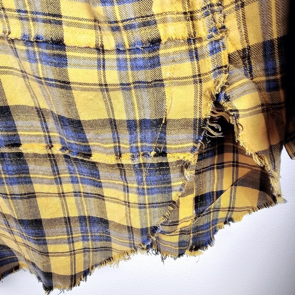 Easel Oversized Plaid Frayed Raw Edge Balloon Sleeve Dress - Picture 9 of 13